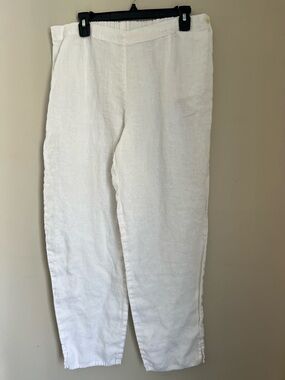Flax 100% Linen Floods Women’s M (10-14) White Side Close One Pocket Pants Art